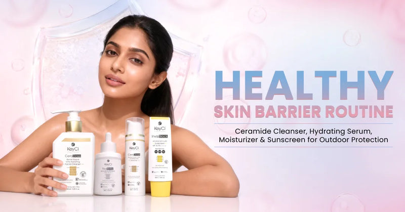 Healthy Skin Barrier Routine: Ceramide Cleanser, Hydrating Serum, Moisturizer & Sunscreen for Outdoor Protection