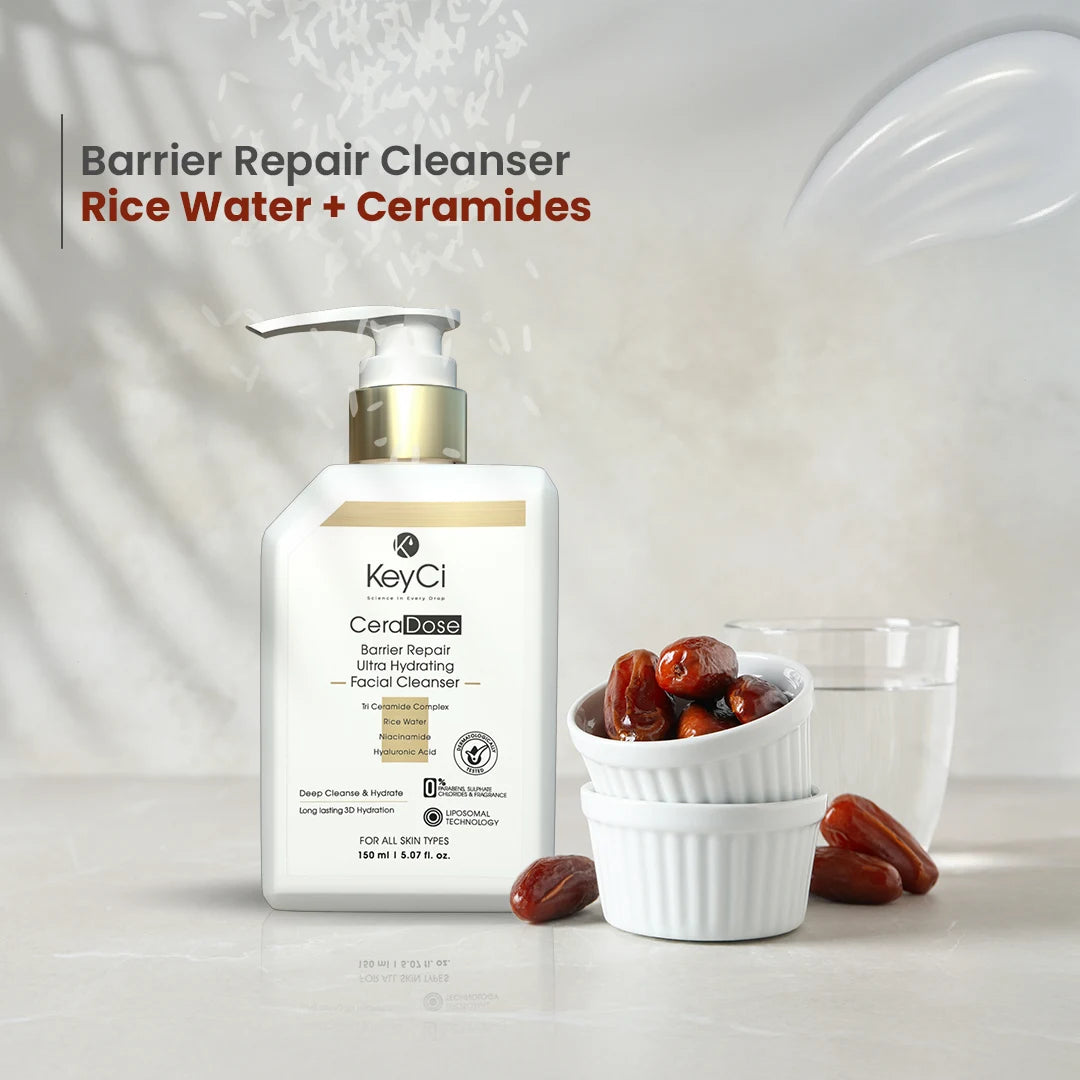 KeyCi CeraDose Barrier Repair Ultra Hydrating Facial Cleanser  150ml | Rice Water & Ceramides Facial Cleanser