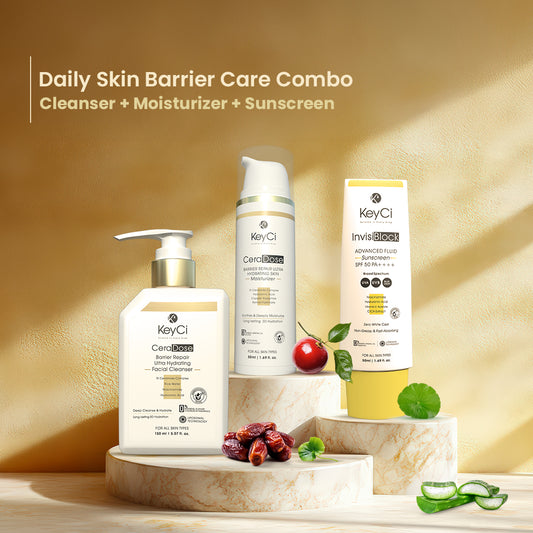 KeyCi Daily Skin Barrier Care Combo | Cleanser 150ml + Moisturizer 50ml + Sunscreen 50ml | Pack of 3