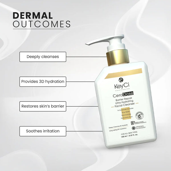 KeyCi CeraDose Barrier Repair Ultra Hydrating Facial Cleanser  150ml | Rice Water & Ceramides Facial Cleanser