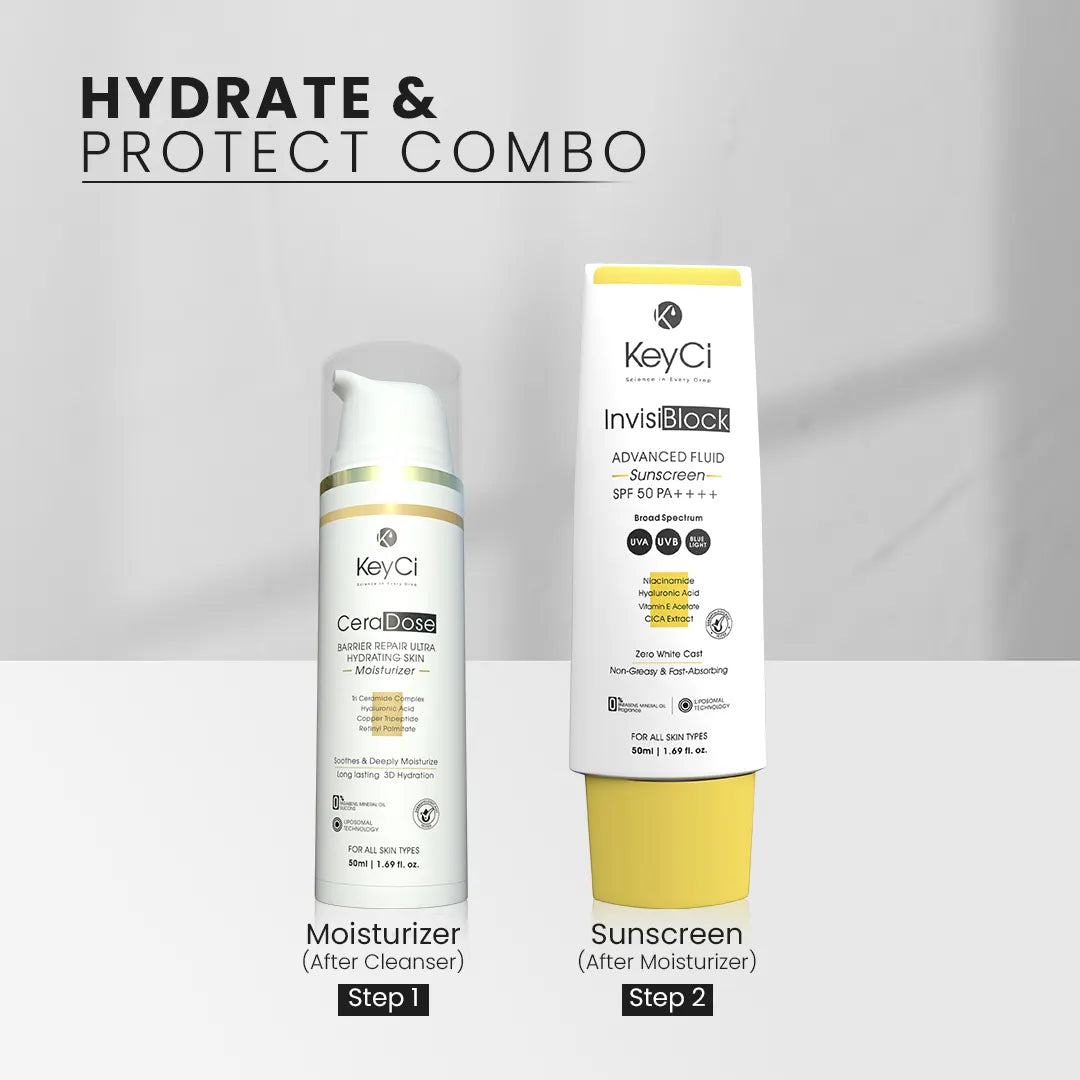 KeyCi Hydrate & Protect Combo  | Moisturizer 50ml + Sunscreen 50ml | Pack of 2