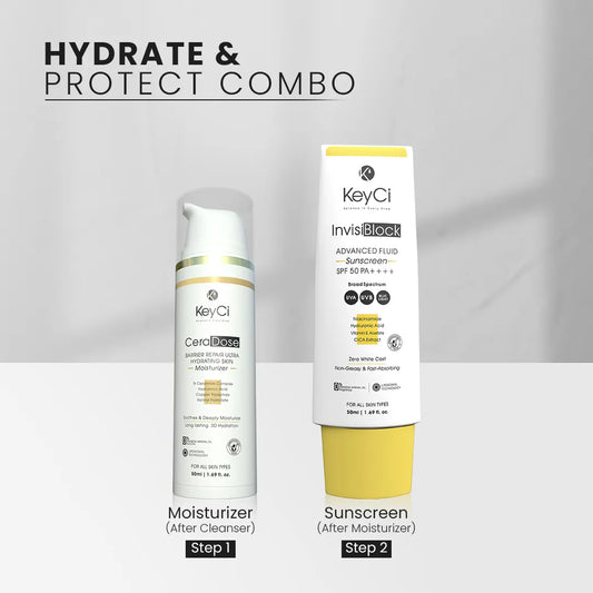 KeyCi Hydrate & Protect Combo  | Moisturizer 50ml + Sunscreen 50ml | Pack of 2